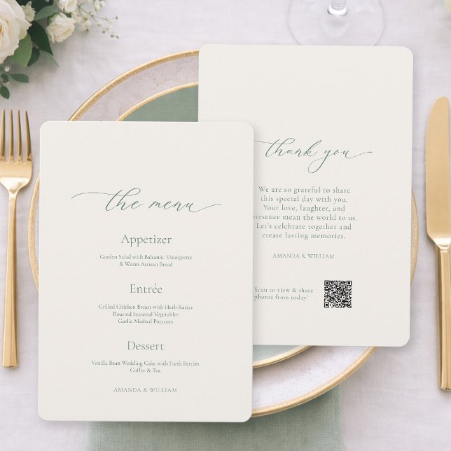 Invitation Sage Green Wedding Menu Card – Double Sided (Créateur téléchargé)