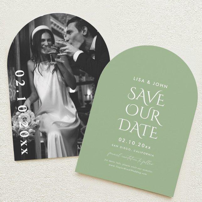 Invitation Sage Green Wedding Save the Date Photo Arch (Créateur téléchargé)