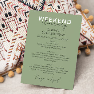 Invitation Sage Green Week-end Anniversaire Itinéraire Invita