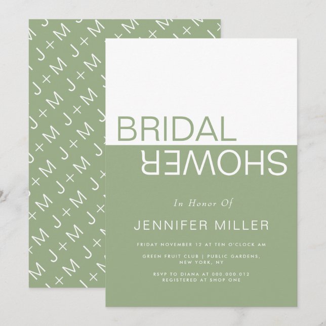 Invitation Sage green whimsical colorblock bridal shower (Devant / Derrière)