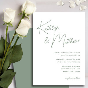 Invitation Sage Green Whimsical Script minimaliste Mariage