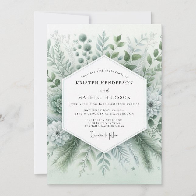Invitation Sage Green Whispery Botanical Wedding (Devant)