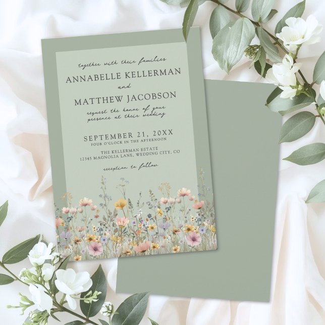 Invitation Sage Green Wildflower Watercolor Floral Wedding (Sage Green Wildflower Watercolor Floral Wedding Invitation)