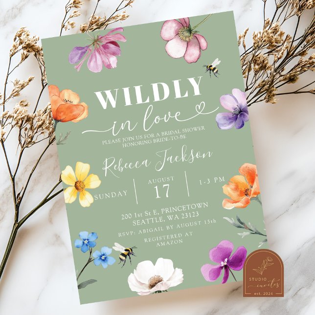 Invitation Sage Green Wildflower Wildly in Love Bridal Shower (Créateur téléchargé)