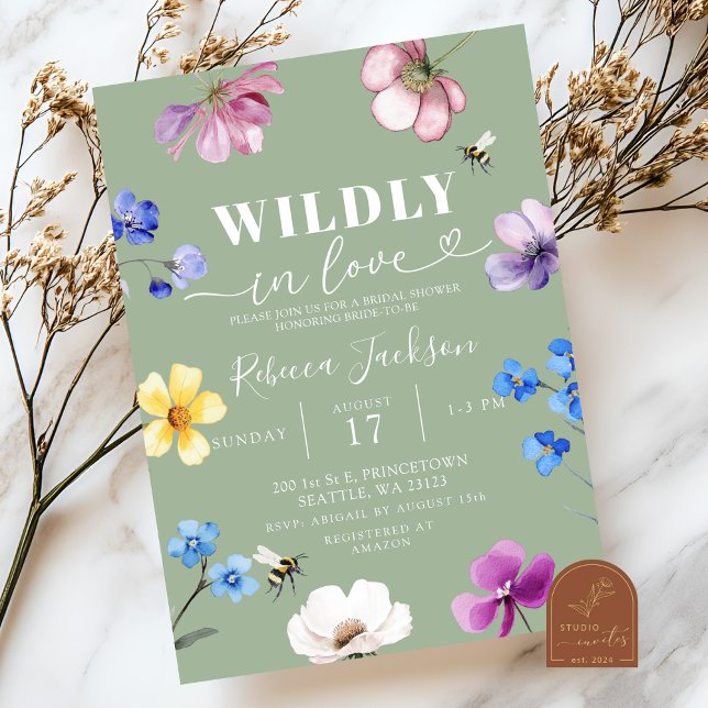 Invitation Sage Green Wildflower Wildly in Love Bridal Shower (Créateur téléchargé)