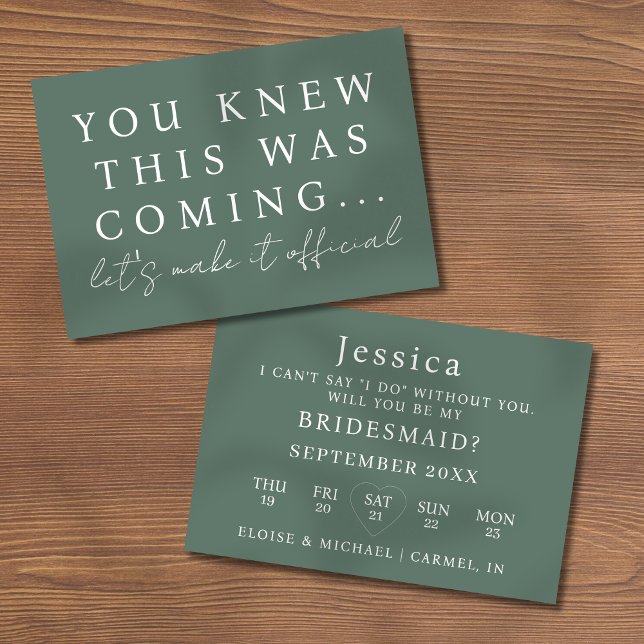 Invitation Sage Green Will You Be My Bridesmaid Proposal Card (Pop the question to your bridal party with this Will You Be My Bridesmaid Proposal Card! )