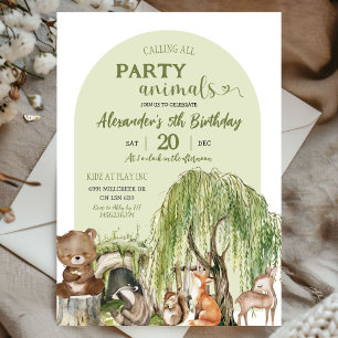 Invitation Sage Green Woodland Fête Animaux Garçon Anniversai