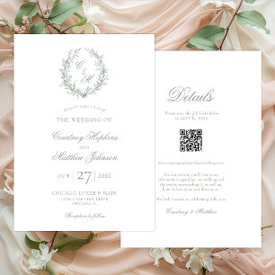 Invitation Sage Green Wreath Botanique Tout en un Mariage