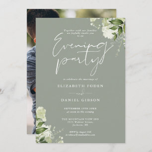 Invitation Sage Greenery Floral Photo Mariage Soirée
