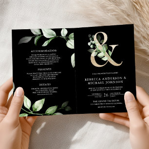Invitation Sage Greenery Or Ampersand Code QR Noir Mariage