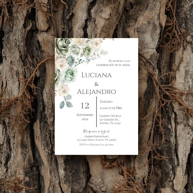 Invitation Sage Greenery Spanish Wedding (Créateur téléchargé)