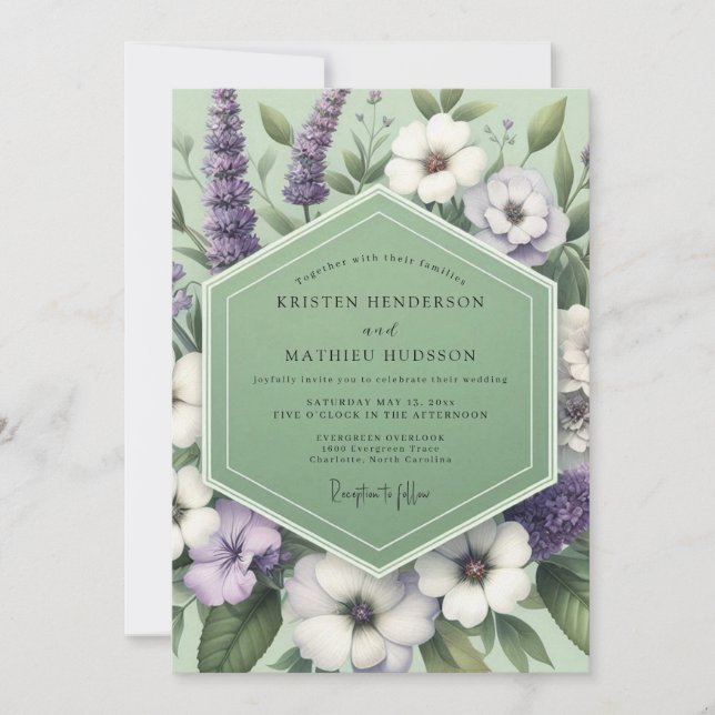 Invitation Sage Lavender Meadow Wedding (Devant)