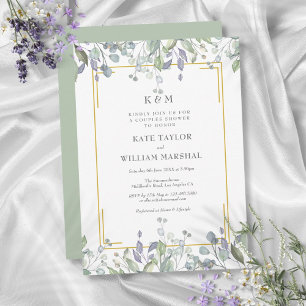 Invitation Sage Lilac Floral Monogramme Mariage Couples Douch