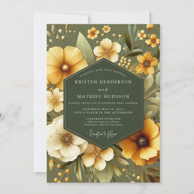 Invitation Sage Marigold Floral Wedding (Devant)
