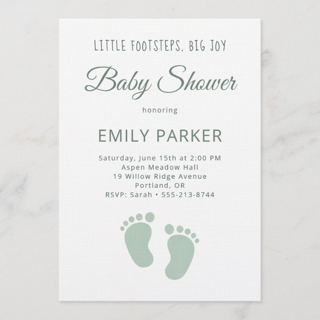 Invitation Sage Minimal Petits Pas Baby Shower (Devant)