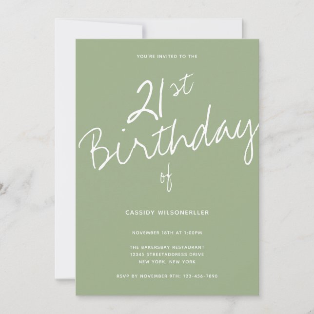 Invitation Sage minimaliste 21e anniversaire (Devant)
