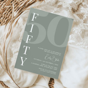 Invitation Sage minimaliste Cinquante-ème fête d'anniversaire