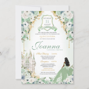 Invitation Sage Mint Green & Gold Royal Princess Quinceanera