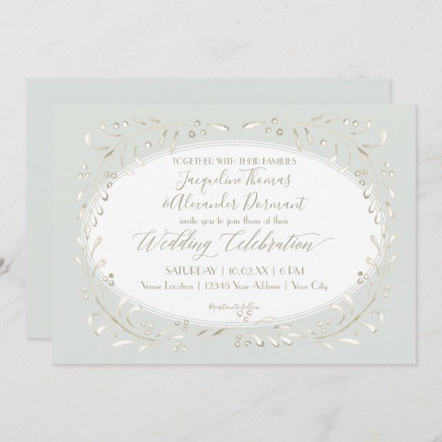 Invitation Sage Mint Typographie simple feuille moderne aquar (Devant / Derrière)