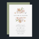 Invitation Sage Moderne Aquarelle Floral Lys Mariage<br><div class="desc">Cette invitation de mariage moderne et élégante présente un beau bouquet d'aquarelle de lys blush, des fleurs sauvages bleus poussiéreux, et des feuilles de sauge sur un arrière - plan blanc avec les noms de la mariée et du marié. Le texte est gris foncé. Le dos de l'invitation est sage....</div>