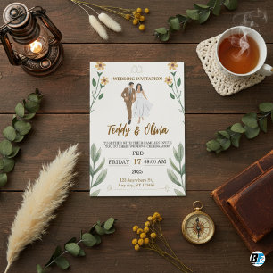 Invitation Sage moderne Brown et noir avec Mariage photo