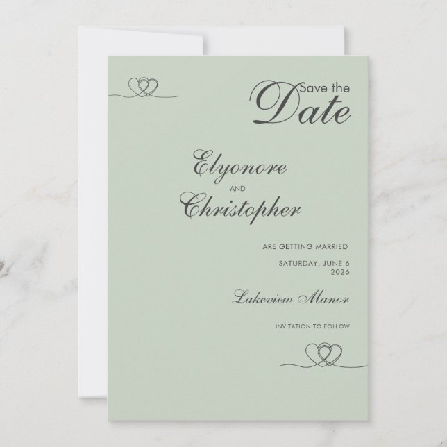 Invitation Sage Moderne Chic Mariage Épargne La Date (Devant)