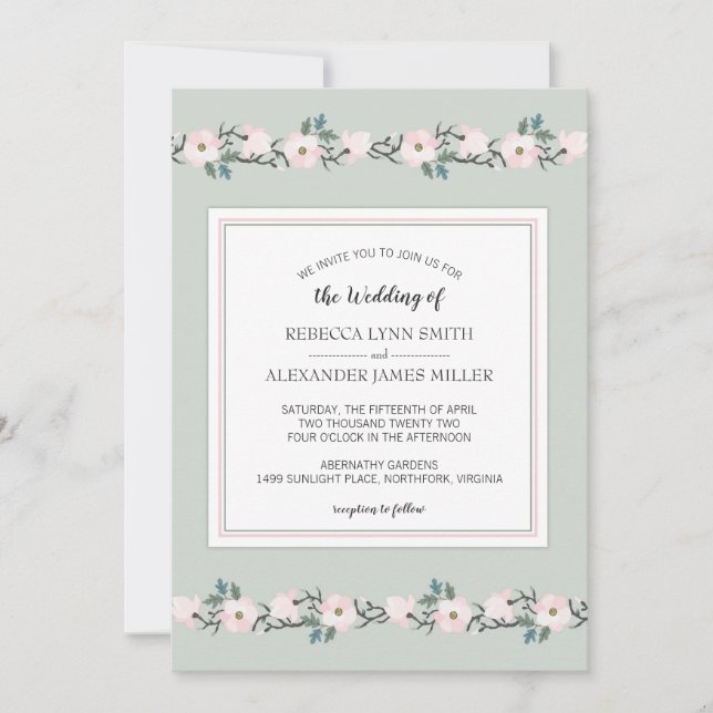 Invitation Sage moderne et Blush rose Floral Wedding Inviter (Devant)
