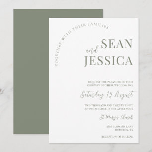 Invitation Sage moderne et Mariage blanc