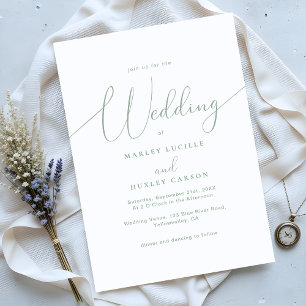 Invitation Sage moderne Vert et blanc Élégant Mariage de scri
