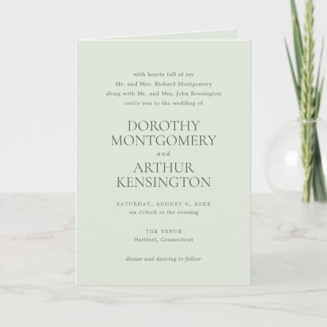Invitation Sage moderne vert QR Code élégant mariage (Devant)