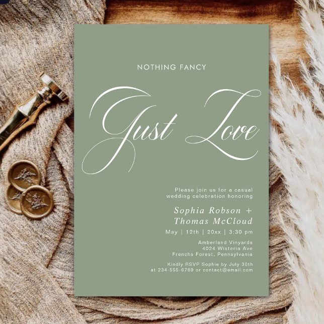 Invitation Sage moderne Vert Rien de fantaisie Juste Amour Ma (Créateur téléchargé)