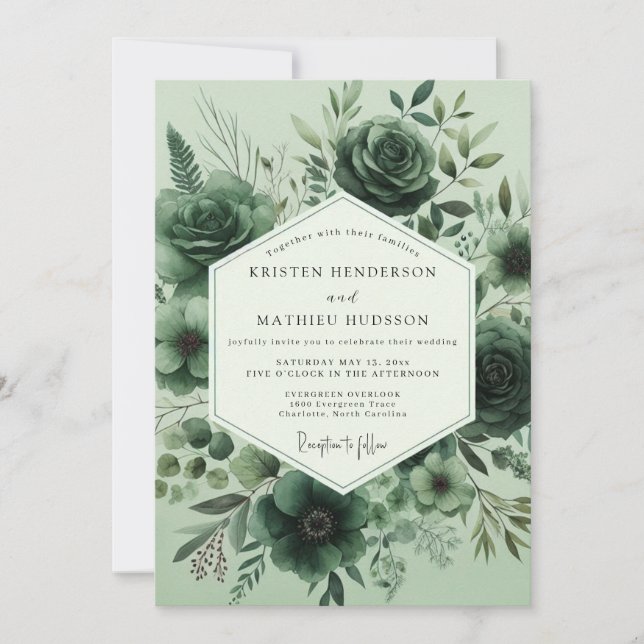 Invitation Sage Monochromatic Flora Wedding (Devant)