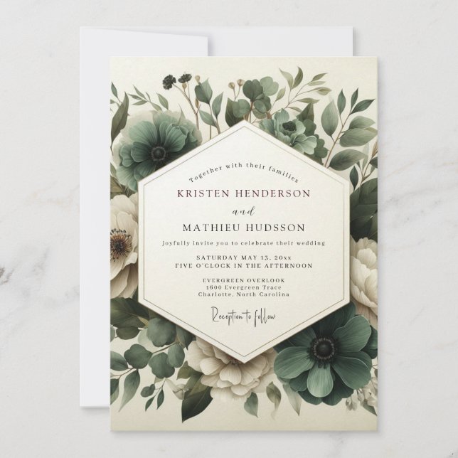 Invitation Sage Moody Anemone Wedding (Devant)