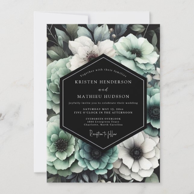 Invitation Sage Moody Floral Wedding (Devant)