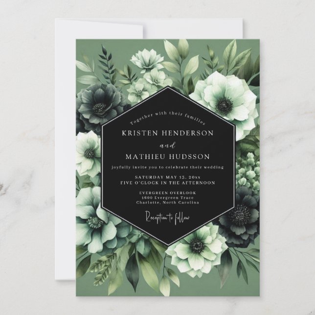 Invitation Sage Nocturnal Bloom Wedding (Devant)