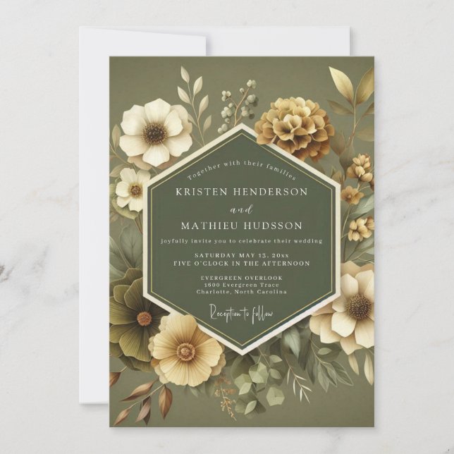 Invitation Sage Ochre Botanical Wedding (Devant)