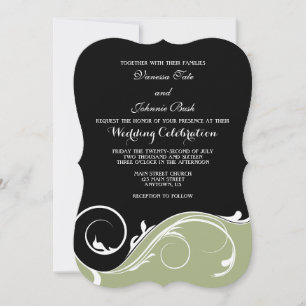 Invitation Sage Olive Black Swirl Bracket Wedet Invite