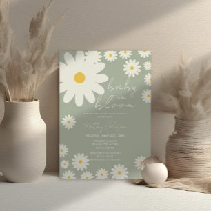 Invitation Sage Olive Daisy Floral Baby in Bloom Douche