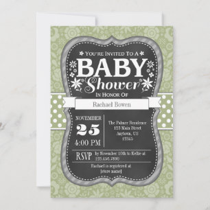 Invitation Sage Olive Green Chalkboard Baby shower Floral