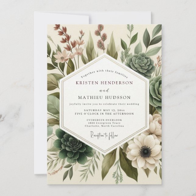 Invitation Sage Painterly Succulent Wedding (Devant)