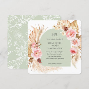 Invitation Sage Pampas Grass Boho Floral Carré mariage