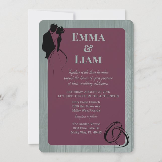 Invitation Sage Plum Rustique Multi-Couleur Mariage en silhou (Devant)