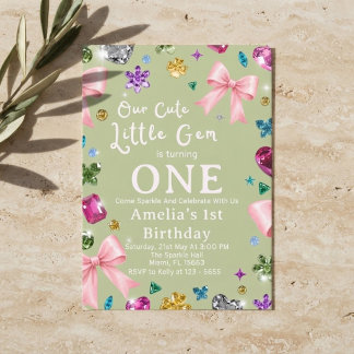 Invitation Sage pour la 1ère Fille d'Anniversaire 