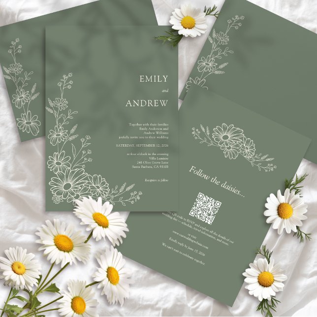 Invitation Sage QR Code Jardin Botanique Tout En Un 2 Mariage (Créateur téléchargé)
