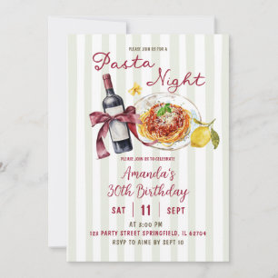 Invitation Sage Rose Rayure Pasta Night Anniversaire Dîner