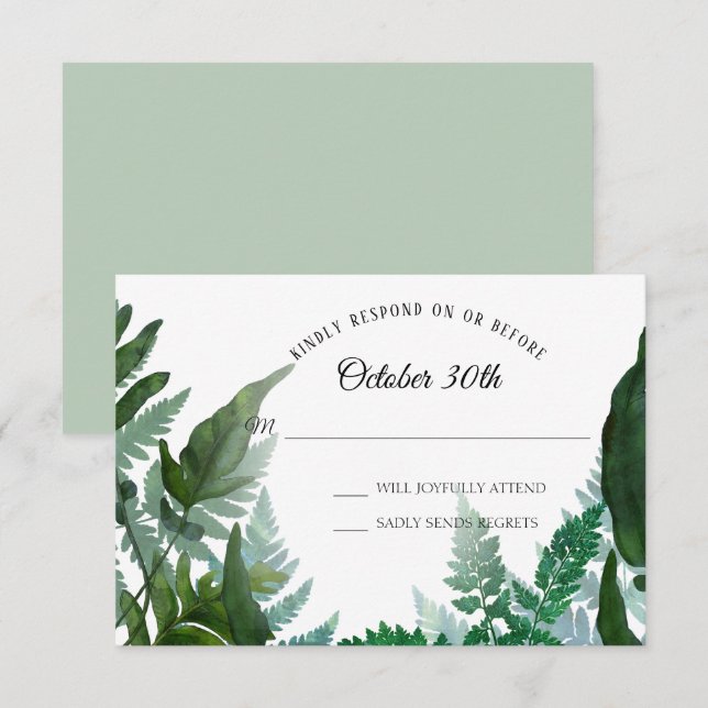 Invitation Sage RSVP Fougères de mariage Forêt Feuillage Feui (Devant / Derrière)