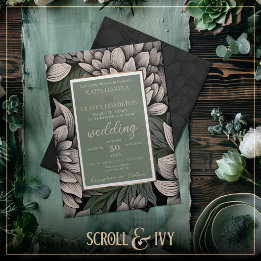 Invitation Sage rustique & Champagne Mariage à fleurs blanche