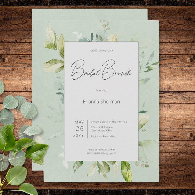 Invitation Sage rustique Verdure naturelle Brunch nuptial (Rustic Sage Natural Greenery Bridal Brunch Invitation)