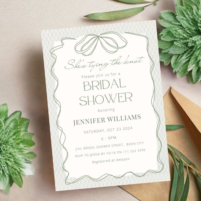 Invitation Sage She's Tying the Knot Lace Fête des mariées (Sage She's Tying the Knot Lace Bridal Shower Invitation)