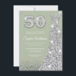 Invitation Sage & Silver Gown 50e fête d'anniversaire<br><div class="desc">Sage & Silver Gown 50th Birthday Party Invitation Célébrez un jalon avec l'Invitation Sage & Silver Gown 50th Birthday Party. Ce design élégant présente une robe argentée chatoyante contre un arrière - plan sage muet, capturant le raffinement et le glamour d'une occasion si importante. L'utilisation d'éléments scintillants dans le design...</div>